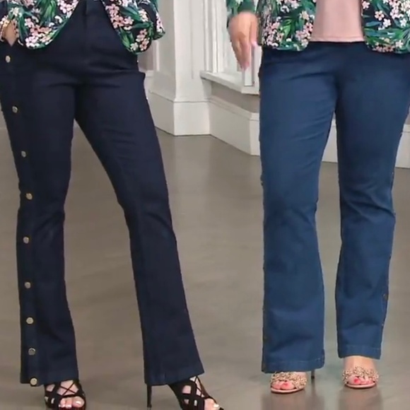 G.I.L.I Boho Retro Dual Stretch Button Flare Jeans Medium Blue Wash SZ 12 - Picture 1 of 16